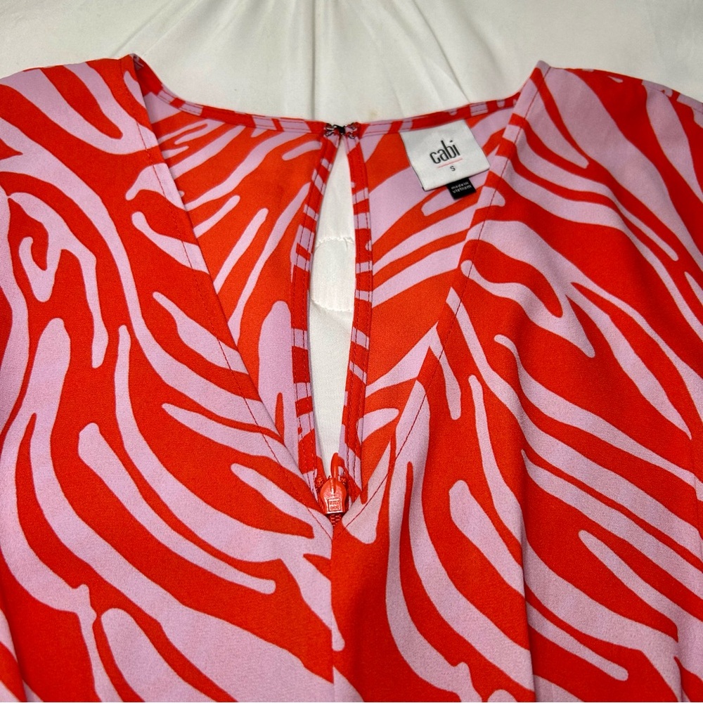 Cabi Saunter Dress Red & Lavender Maxi Empire Waist V-Neck Flutter Sleeve Sz S - Picture 14 of 16